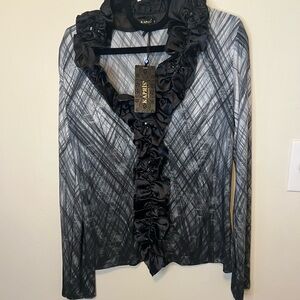 Kapis Women’s Black & Gray Ruffle Front Blouse